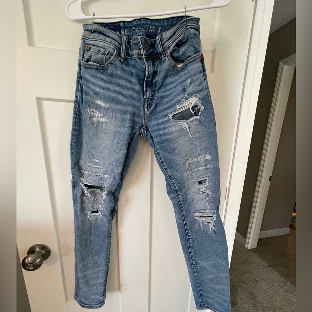 American Eagle Outfitters Light Blue Distressed Skinny Jeans Airflex +